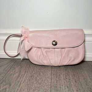 Coach Light Pink Pebbled Leather Large Wristlet